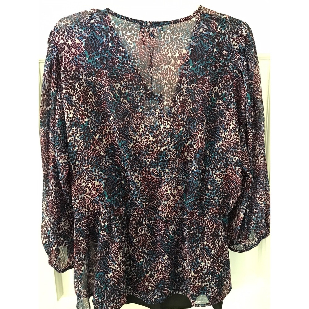 dkny women's blouse‎ multi color v neck  pullover 3/4 sleeve XL